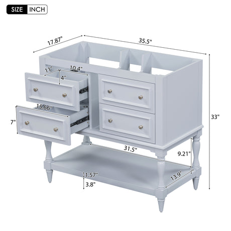 36" Bathroom Vanity Cabinet without Sink Standing Vanity Set with 4 Drawers& Soft Closing Doors Blue (NOT INCLUDE BASIN SINK) - V.I.P Digital Presence