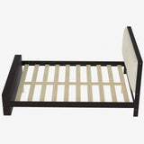 Queen Size Platform Bed Frame with Upholstery Headboard and Bookshelf in Footboard and LED Light Strips, Espresso - V.I.P Digital Presence