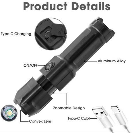 New Telescopic Zoom Glare Flashlight USB Charging Compact Portable Spotlight Long-Range Floodlight Outdoor Lighting - V.I.P Digital Presence