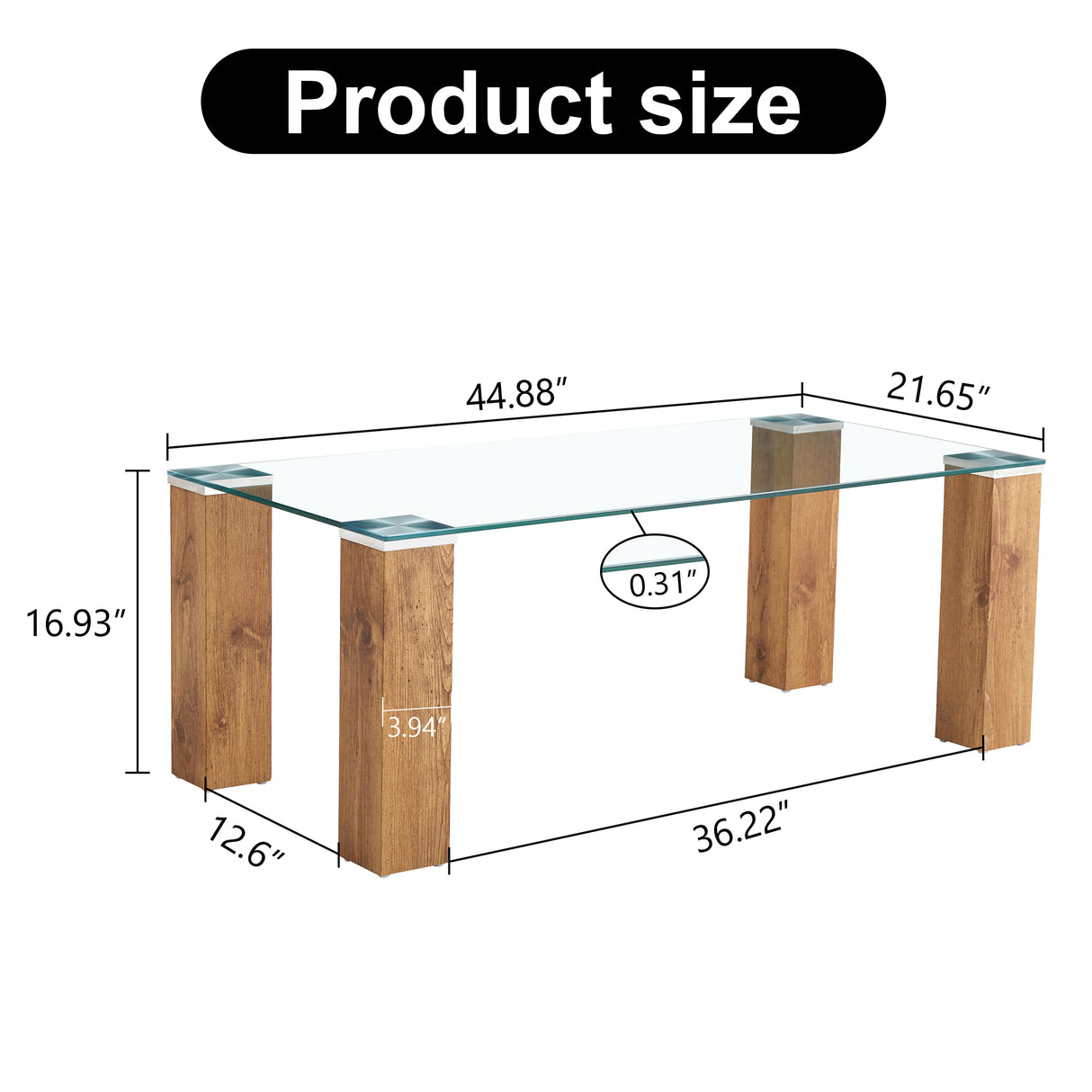 Glass-Top Coffee Table tea table with MDF Legs - Stylish Blend of Elegance and Durability 44.9"*21.7"*16.9"
