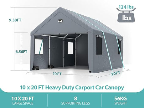 10x20 ultra large portable carport garage with rolling shutter windows and waterproof cloth, metal roof and side walls - V.I.P Digital Presence