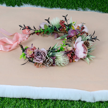 Vintage flower wreath autumn pine cone handmade simulation flower bridal hair accessory Hanfu headwear female - V.I.P Digital Presence