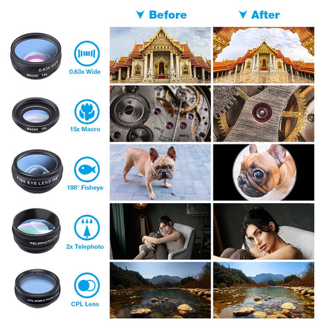 APEXEL Phone lens kit universal 10 in 1 Fisheye Wide Angle macro Lens CPL Filter Kaleidoscope+2X telescope Lens for smartphone - V.I.P Digital Presence