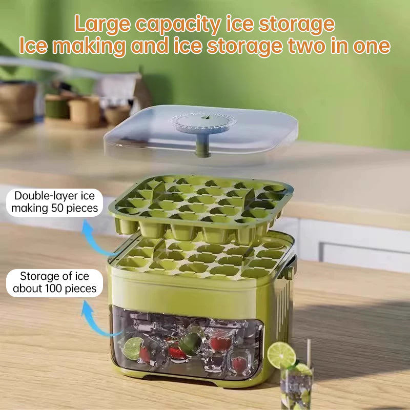 50-grid ice maker with new large capacity - household food-grade plastic double-layer ice storage barrel & ice ball mold set - V.I.P Digital Presence