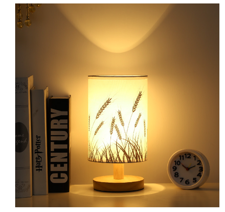 Linen Table Lamp LED Linen Night Lamp w/Warm White Light Linen Nightstand Lamp USB Powered Wooden Beside Lamp - V.I.P Digital Presence
