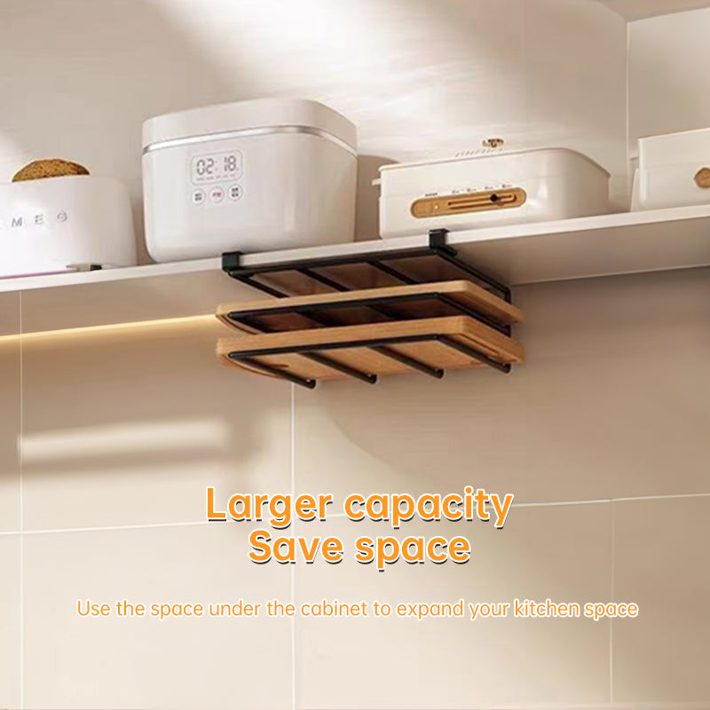 Under - Cupboard Hanging Organizer: Hooks for Paper Towels, Rags, Plus Shelf for Cutting Boards & Pot Covers - V.I.P Digital Presence