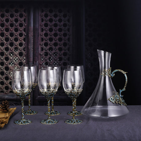 Enamel lead-free red wine cup crystal glass high footed cup decanter set - V.I.P Digital Presence