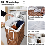 Laundry Hamper With Lid PE Rattan Powder Coating Frame Clothes Hampers with 02 Removable Bags, Wheels, 160L, Brown Color - V.I.P Digital Presence