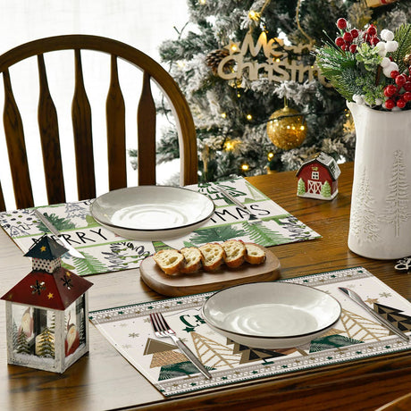 Christmas linen placemat Christmas tree print kitchen and restaurant decoration table mat - V.I.P Digital Presence
