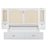 Large Murphy bed wall mounted bed with drawers, 2 storage cabinets, 1 set of sockets and USB ports, white - V.I.P Digital Presence