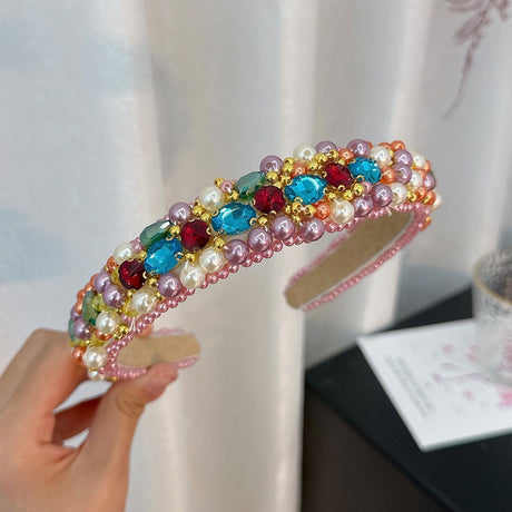 New handmade beaded crystal pearl retro exaggerated internet celebrity hot selling thin edge hair accessories - V.I.P Digital Presence