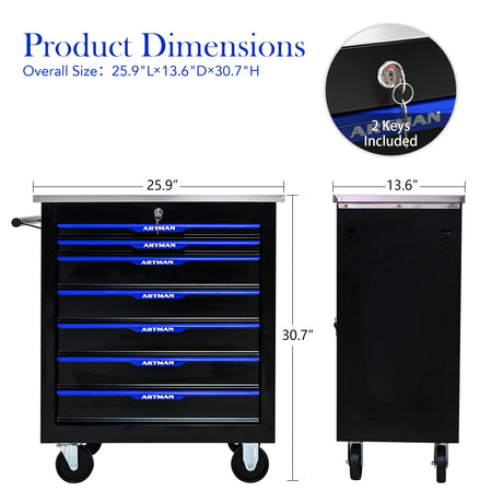 7 DRAWERS MULTIFUNCTIONAL TOOL CART WITH WHEELS-BLACK+BLUE - V.I.P Digital Presence