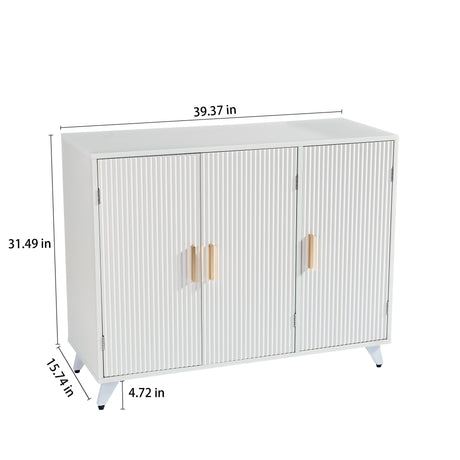 ideboard with wavy texture buffet cabinet, white accent cabinet with door, modern bookcase for kitchen living room - V.I.P Digital Presence