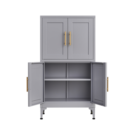 Grey metal kitchen storage cabinet, kitchen pantry storage cabinet with door and shelf, adjustable leveling feet - V.I.P Digital Presence