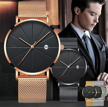Simple Men's Watch Stainless Steel Mesh Band Watches Classic Quartz Date Wristwatch Casual Luxury Masculino Relogios - V.I.P Digital Presence