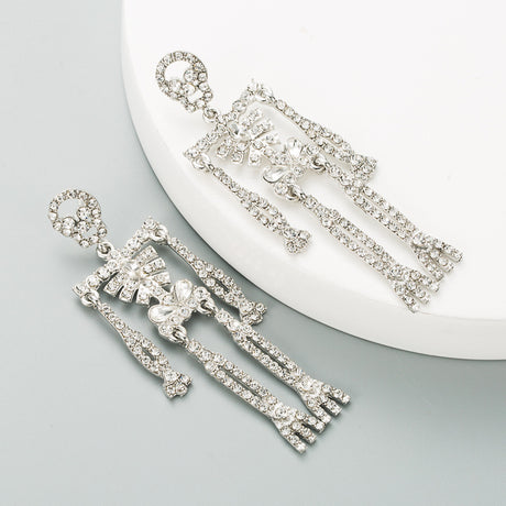 European and American style skull skeleton alloy inlaid rhinestone earrings female personality long exaggerated earrings earrings - V.I.P Digital Presence