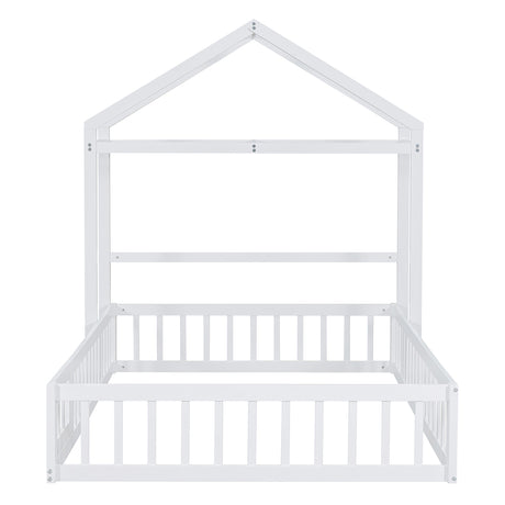 Wooden Full Size Children's Bed with Detachable Headboard and Integrated Clothes Drying Rack, White - V.I.P Digital Presence