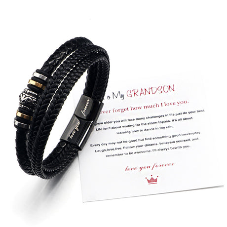 Stainless steel multi-layer woven bracelet men's titanium steel fashionable leather bracelet engraved gift - V.I.P Digital Presence