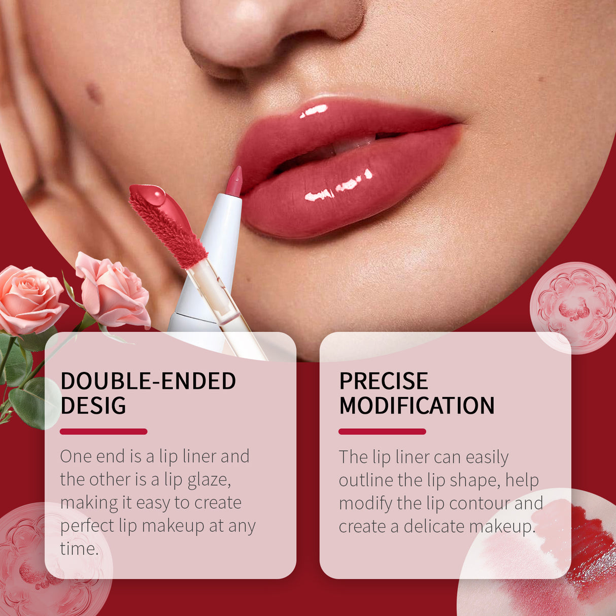 Double Head Essence Lip Line Lip Glaze Pen 2-In-1 Lip Line Lip Glaze Mirror Gloss Lipstick Lip Gloss - V.I.P Digital Presence