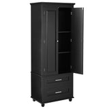 Tall Storage Cabinet with Two Drawers for Bathroom/Office, Black - V.I.P Digital Presence