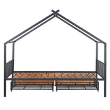 Twin Size Metal House Bed with Two Drawers, Black - V.I.P Digital Presence