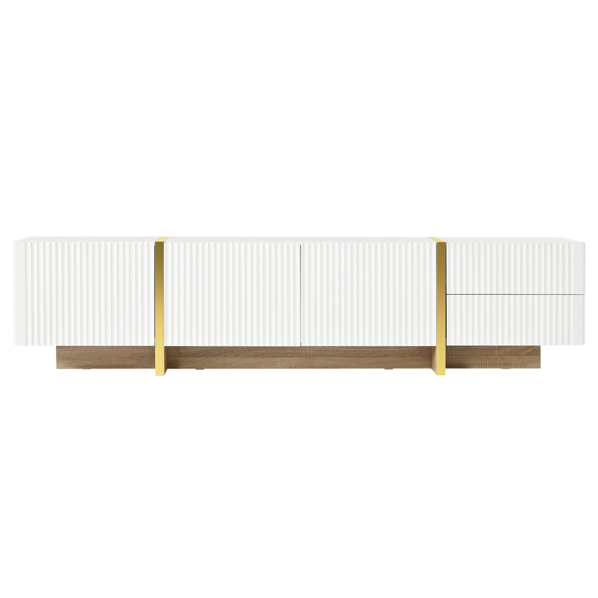 Luxury Fluted TV Stand for TVs Up to 80'', Modern Entertainment Center with Storage Cabinets & Drawer White - V.I.P Digital Presence