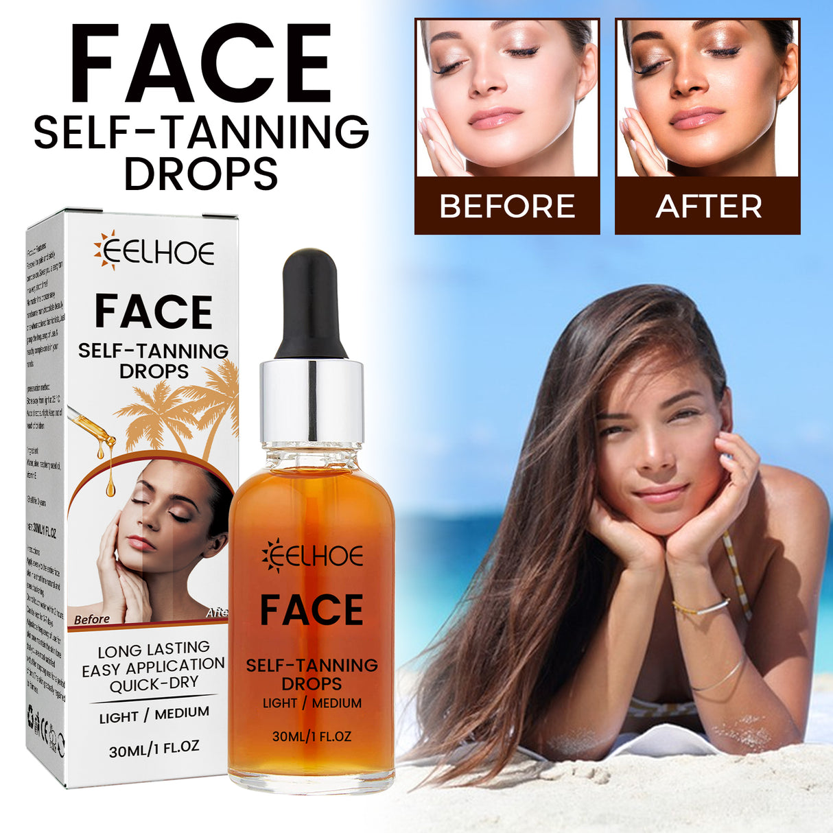 Face Self-Tanning Drops, Natural Fashion Wheat Bronzer Moisturizing Skin Anti-Sunburn Solution - V.I.P Digital Presence