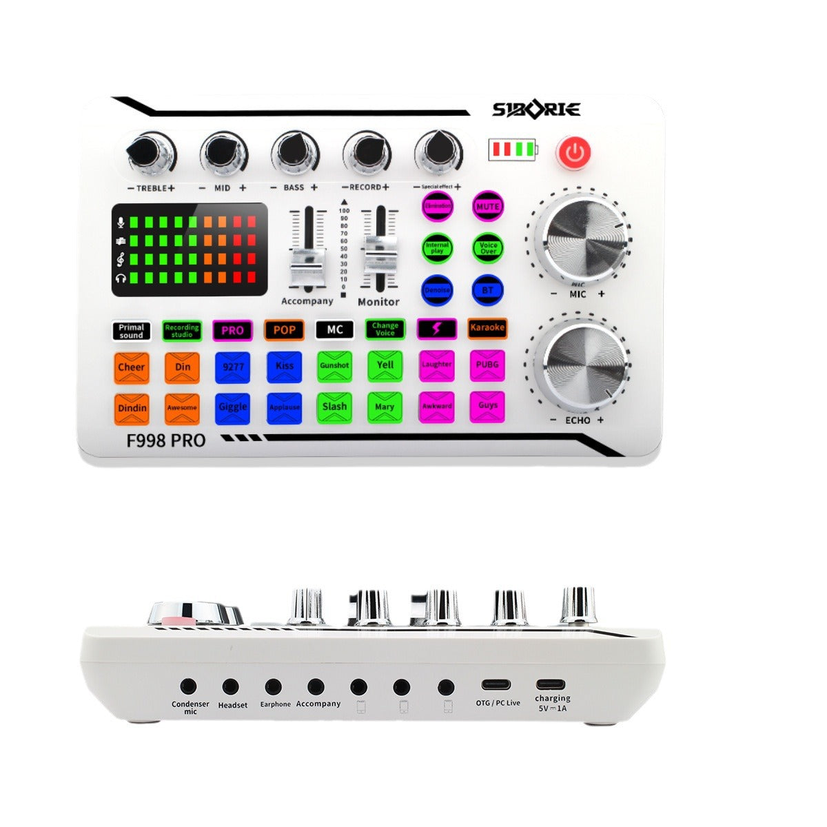 F998Pro live singing sound card white English version intelligent noise reduction integrated microphone - V.I.P Digital Presence