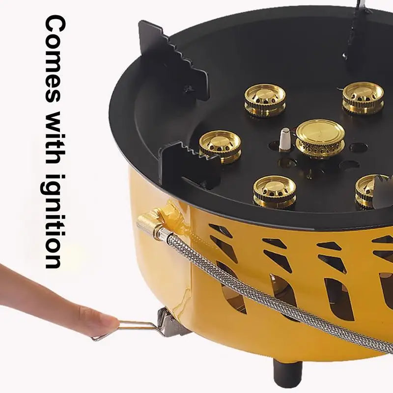 Estufa de gas portátil de 7 núcleos para acampar, con potente potencia de fuego, bolsa de transporte, ideal para acampar al aire libre, senderismo y pesca.