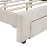 Queen Size Storage Bed Velvet Upholstered Platform Bed with a Big Drawer - Beige - V.I.P Digital Presence