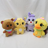Lindos muñecos de peluche de pato amarillo, oso y conejo morado
