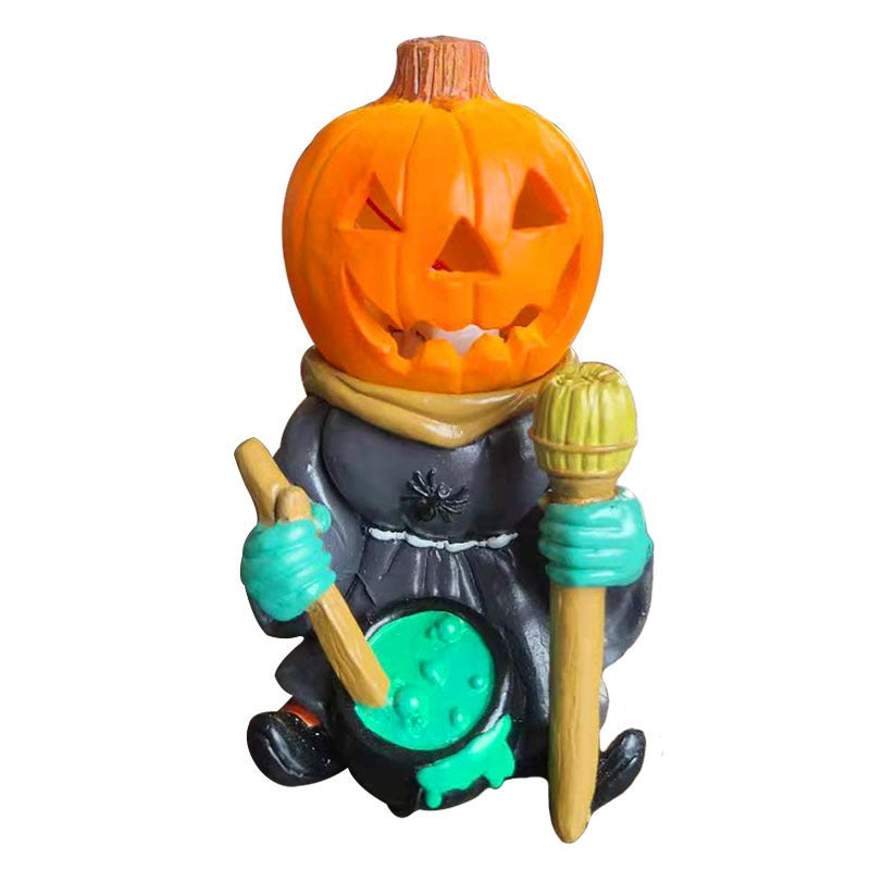 Halloween gift pumpkin knight garden ornaments decorative luminous small pumpkin head resin ornaments - V.I.P Digital Presence