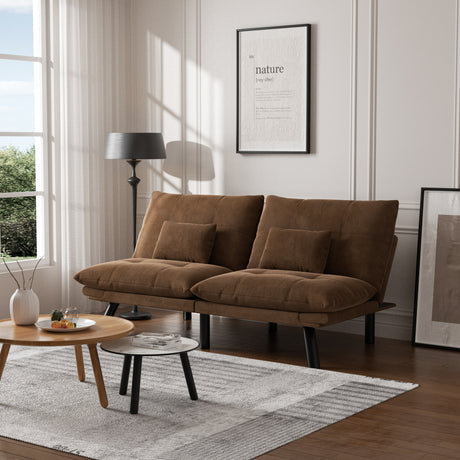 Leatehr Feeling Brown Convertible Folding Modern sofa Bed - V.I.P Digital Presence