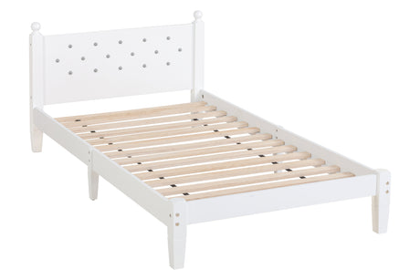 Twin Bed with Button-Decoration Headboard, with Bed Slats,White - V.I.P Digital Presence