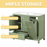 36 inch bathroom vanity with sink, one double door cabinet one large drawer and one flip drawer solid wood and MDF board, green - V.I.P Digital Presence