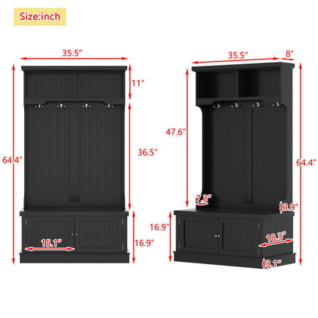 Hall Tree with Storage Shoe Bench for Entryway and Hallway, 4-in-1 Design Coat Racks with 4 Hooks for Living Room, Black - V.I.P Digital Presence