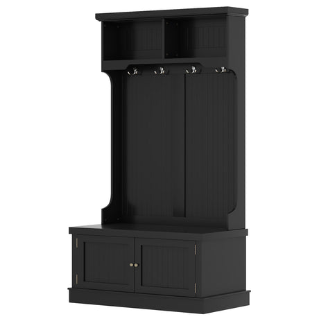Hall Tree with Storage Shoe Bench for Entryway and Hallway, 4-in-1 Design Coat Racks with 4 Hooks for Living Room, Black - V.I.P Digital Presence