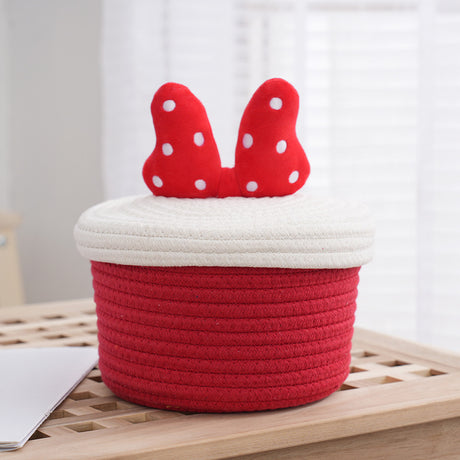 Cartoon cute home desktop sundries storage basket bedroom ornaments cotton rope storage basket with lid - V.I.P Digital Presence