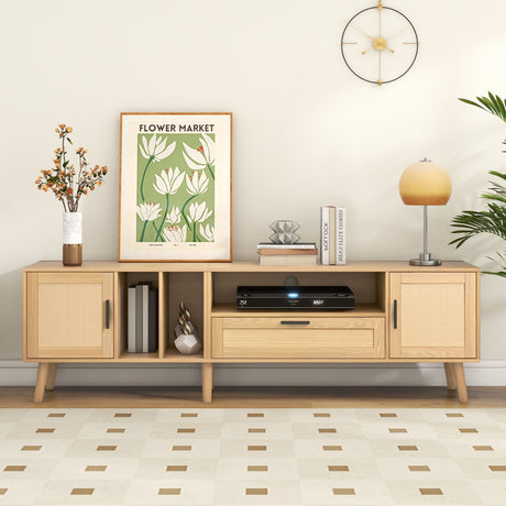 Vine TV stand with 2 cabinets and 2 open shelves, suitable for TVs under 80 inches, with solid wood legs for TV cabinets - V.I.P Digital Presence