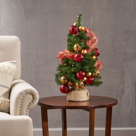 2'RED/GOLD DECORATION BURLAP TREE WITH 50 WARM WHITE LED LIGHTS-BATTERY OPERATED - V.I.P Digital Presence