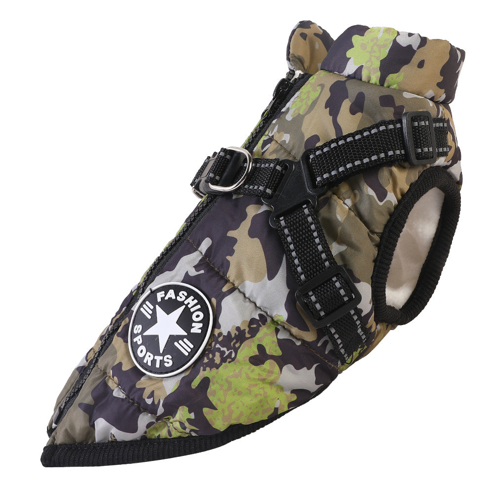 Pet clothing waterproof and warm dog cotton coat winter skiing suit chest and back integrated cotton vest - V.I.P Digital Presence