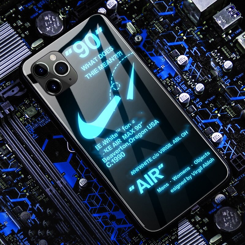 Funda deportiva con luz LED para iPhone 12, 11 Pro Max, 8, 7, 6, 6S Plus, carcasa de vidrio templado con flash para iPhone X, XS, MAX, XR, SE 