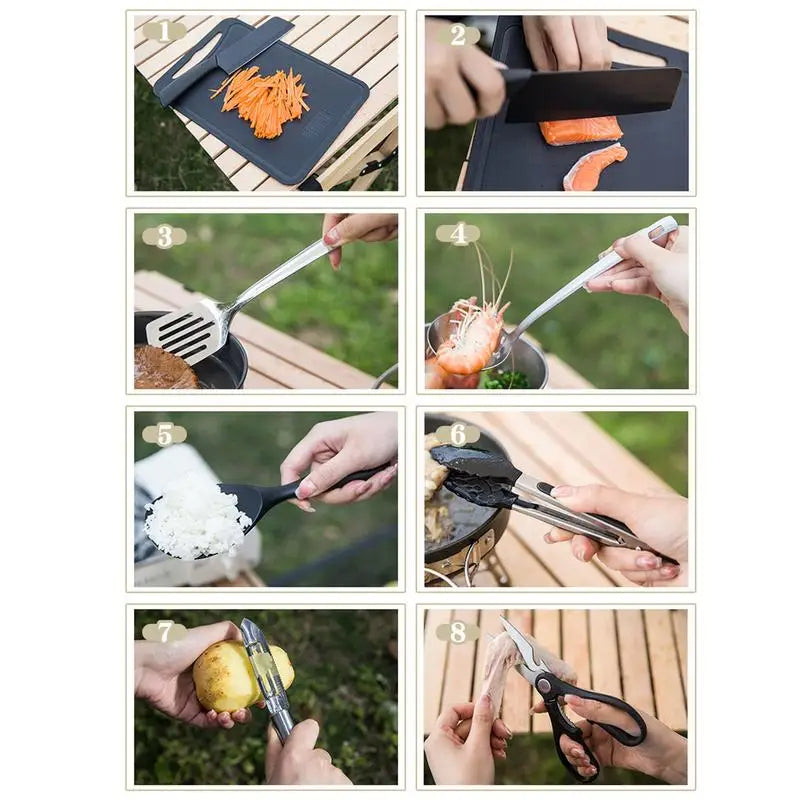 Camping Kitchen Set 8pcs Camping Outdoor Cookware Kit Stainless Steel Camping Tool Travel Set And Utensil Organizer Storage bag - V.I.P Digital Presence