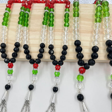 33 prayer beads in Palestinian flag colored crystal glass - V.I.P Digital Presence