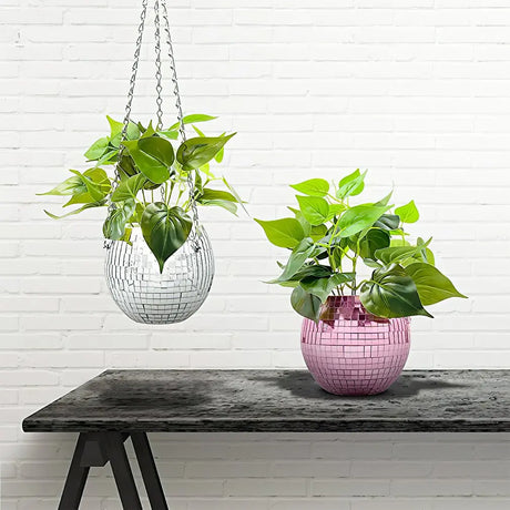Disco Ball Hanging Flower Pot For Indoor Plants Bohemian Style Flower Planter Pots Rope Mirror Hanging Basket Garden Decor - V.I.P Digital Presence