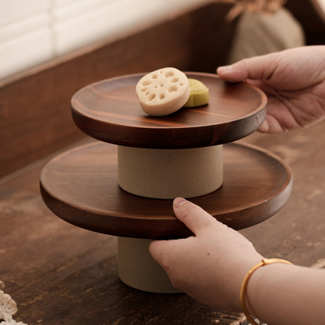 Acacia wood cake tray living room household Dim sum tray clay high fruit tray - V.I.P Digital Presence