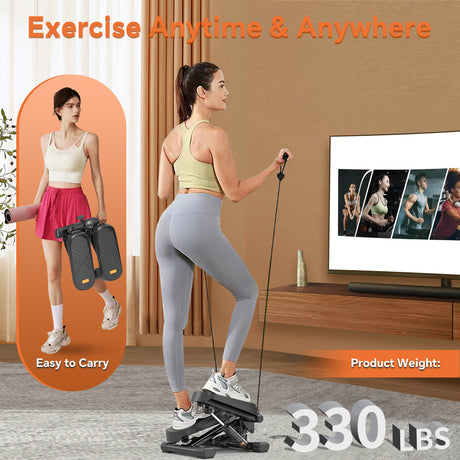 Home Office Exercise 330LBS Capacity Mini Stepper with Resistance Bands and LCD Monitor - V.I.P Digital Presence