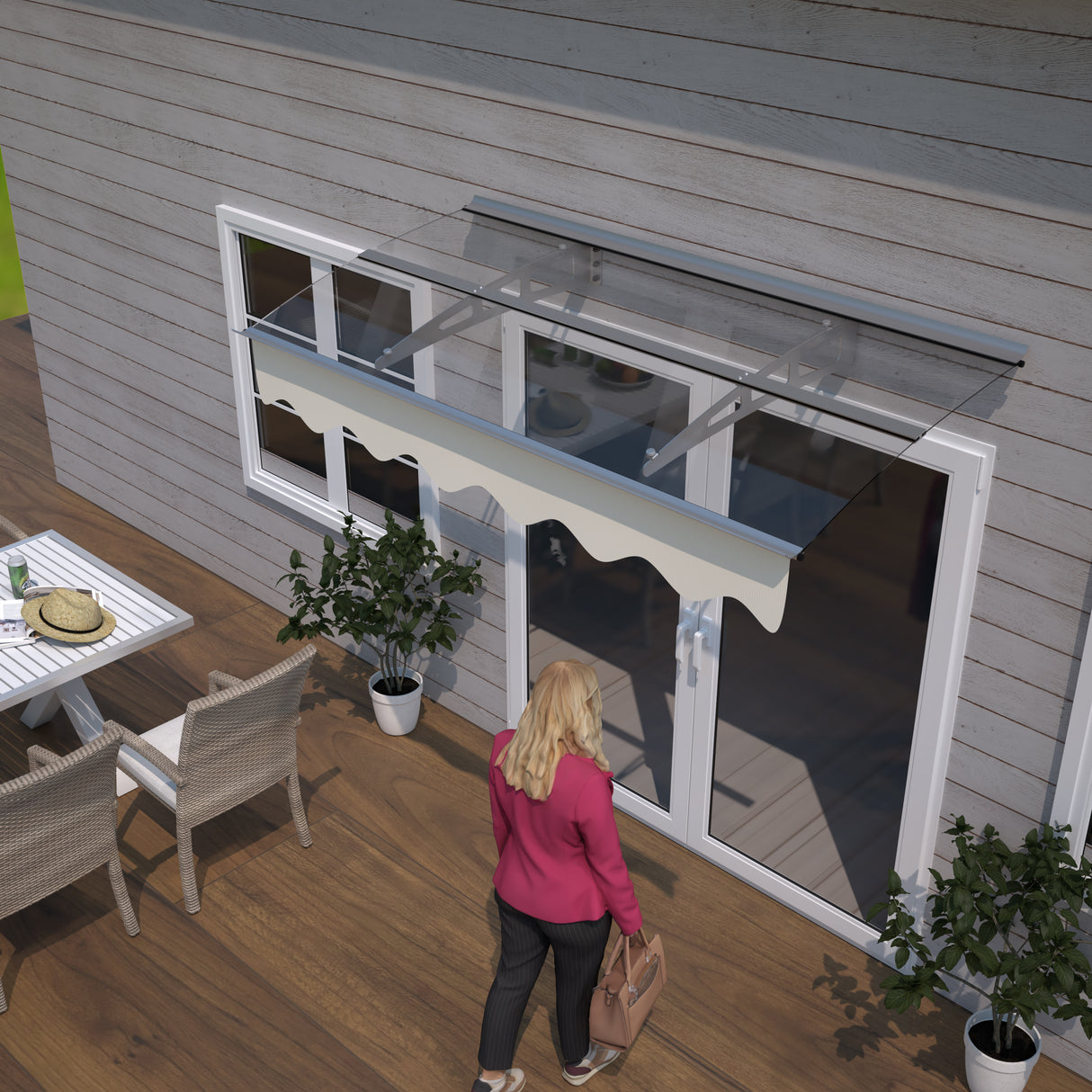 5934W Series Door Window Awning Canopy W59"xD34" Made of 0.137Inch /3.5mm Thick Virtually Crystal Solid Polycarbonate Sheet - V.I.P Digital Presence