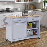 Cambridge Natural Wood Top Kitchen Island with Storage Gray + Solid Wood+MDF