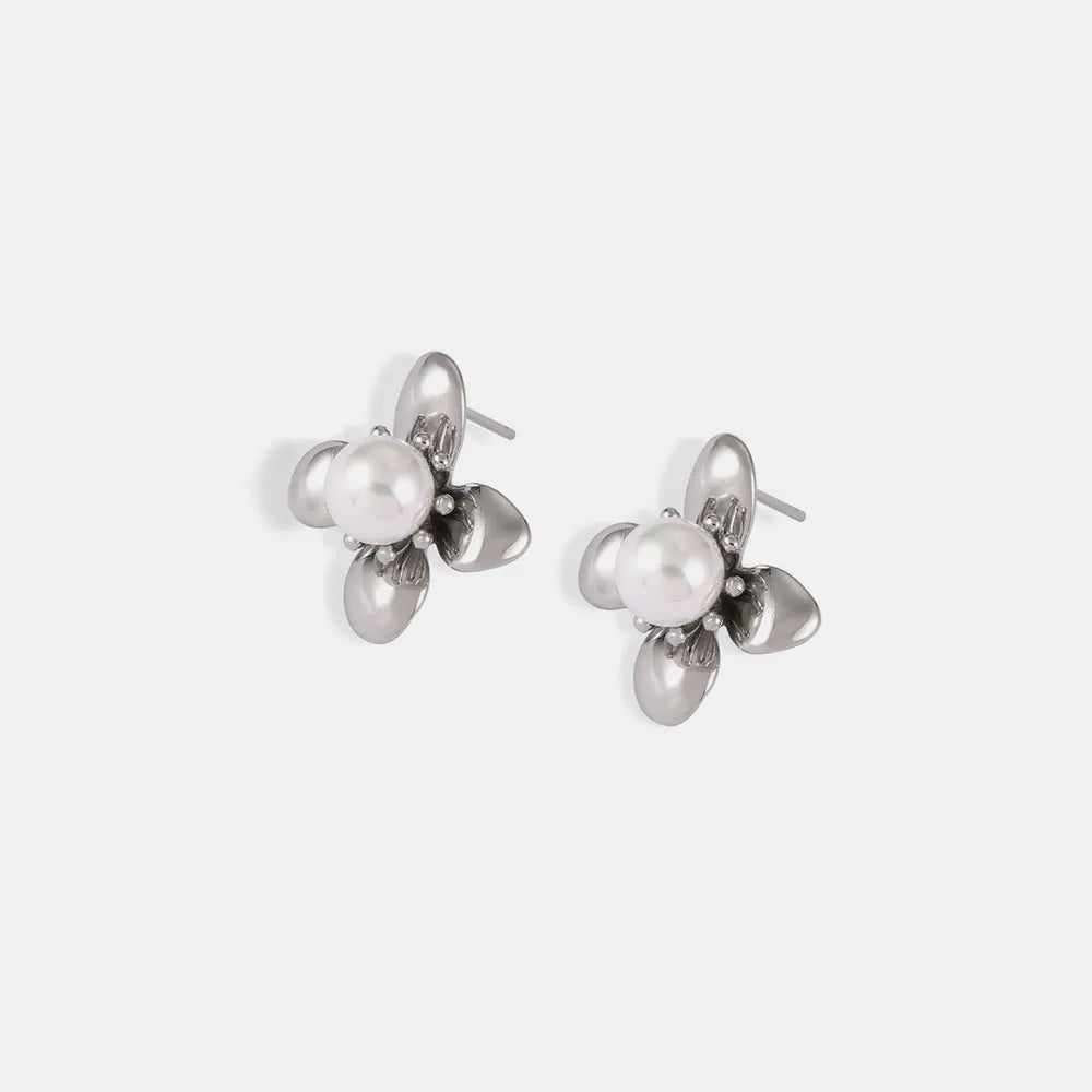 Synthetic Pearl Titanium Steel Flower Earrings - V.I.P Digital Presence